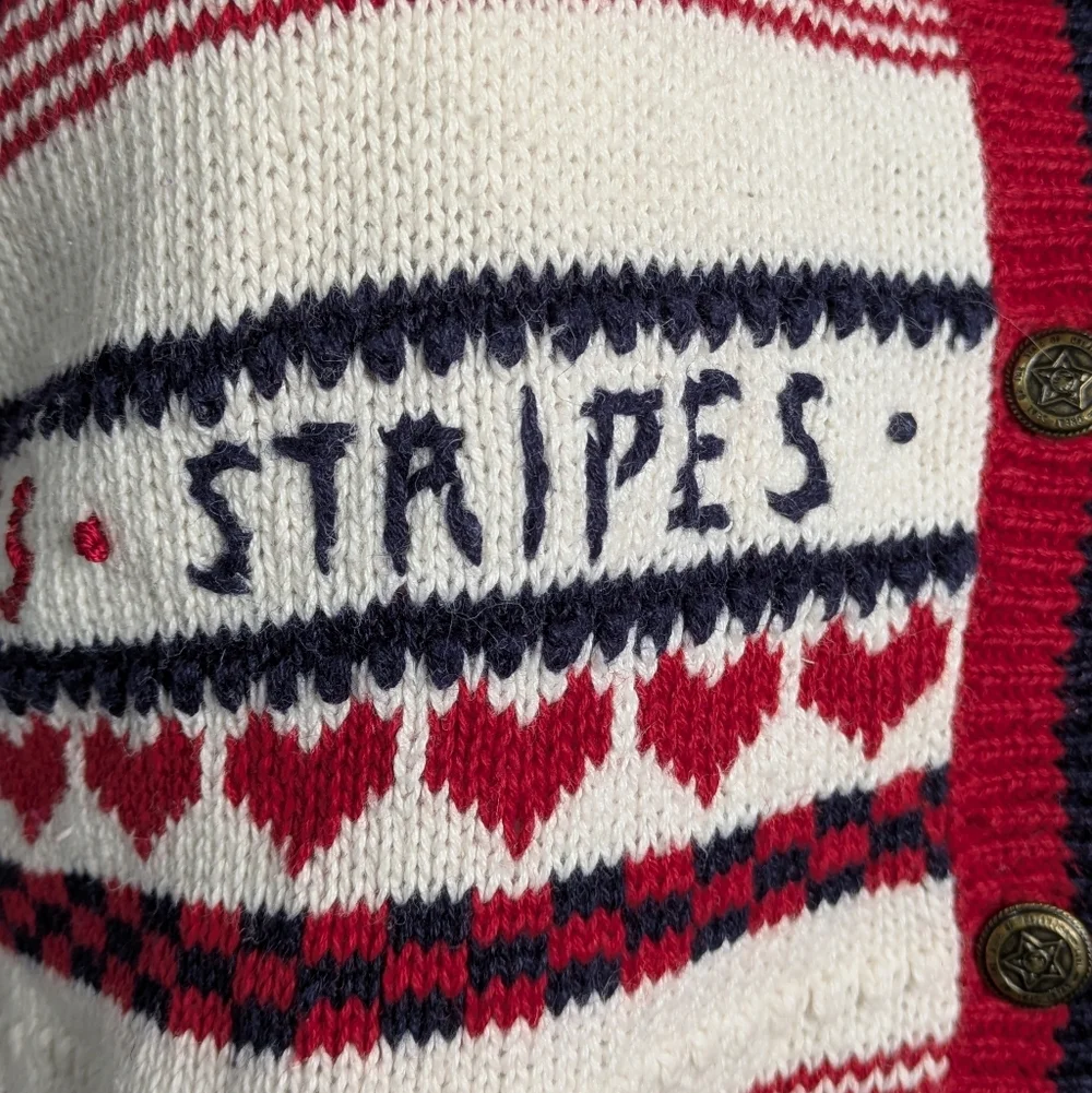 Vintage Street Level Red White Blue Patriotic Stars & Stripes Cardigan Sweater S - Picture 4 of 7